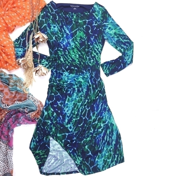 Soft Surroundings Blue Green Side Rouged Soft Viscose Blend Dress Sz M - Picture 11 of 11